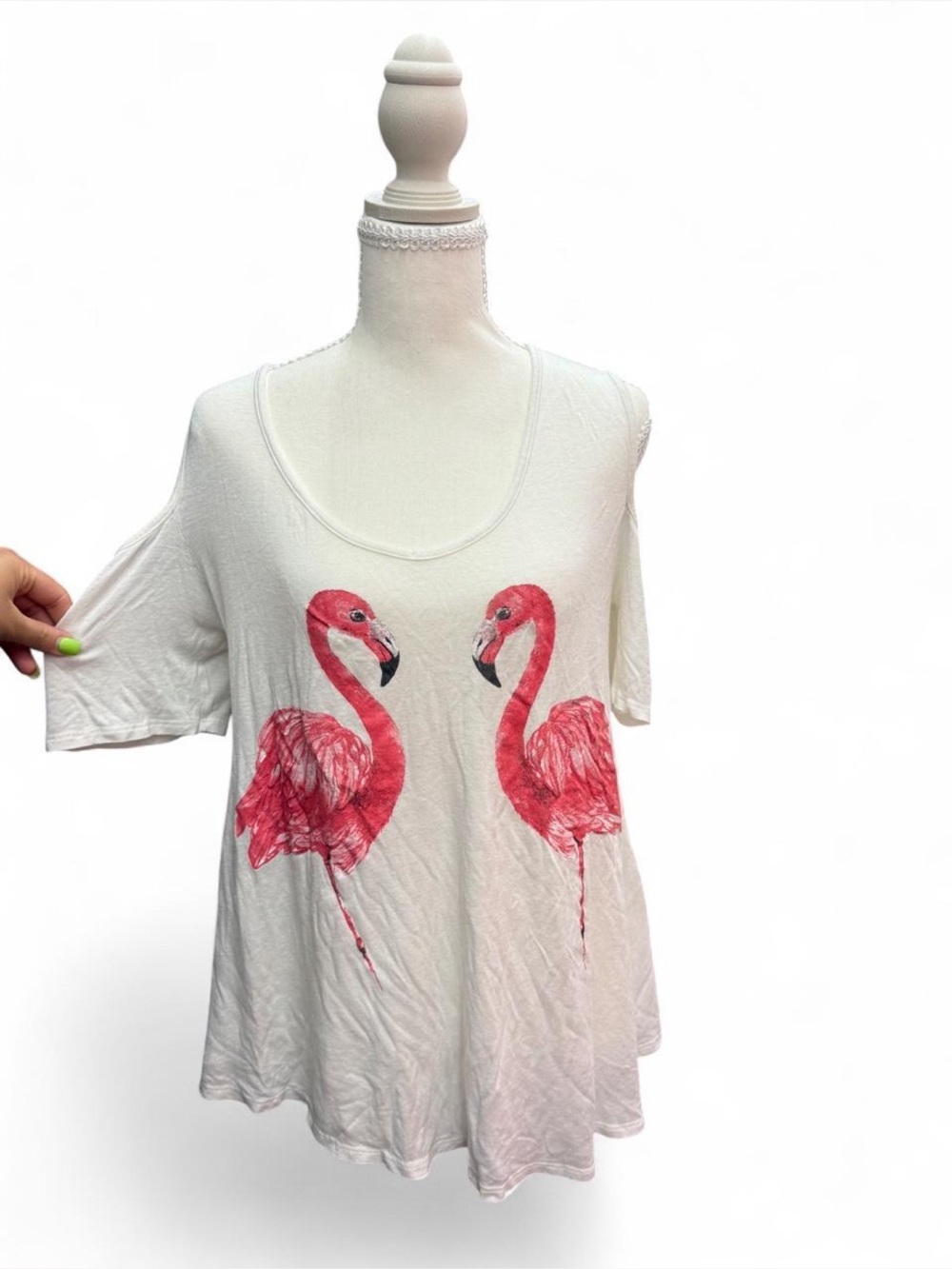 Women’s Cold-Shoulder Top with Pink Flamingo Print